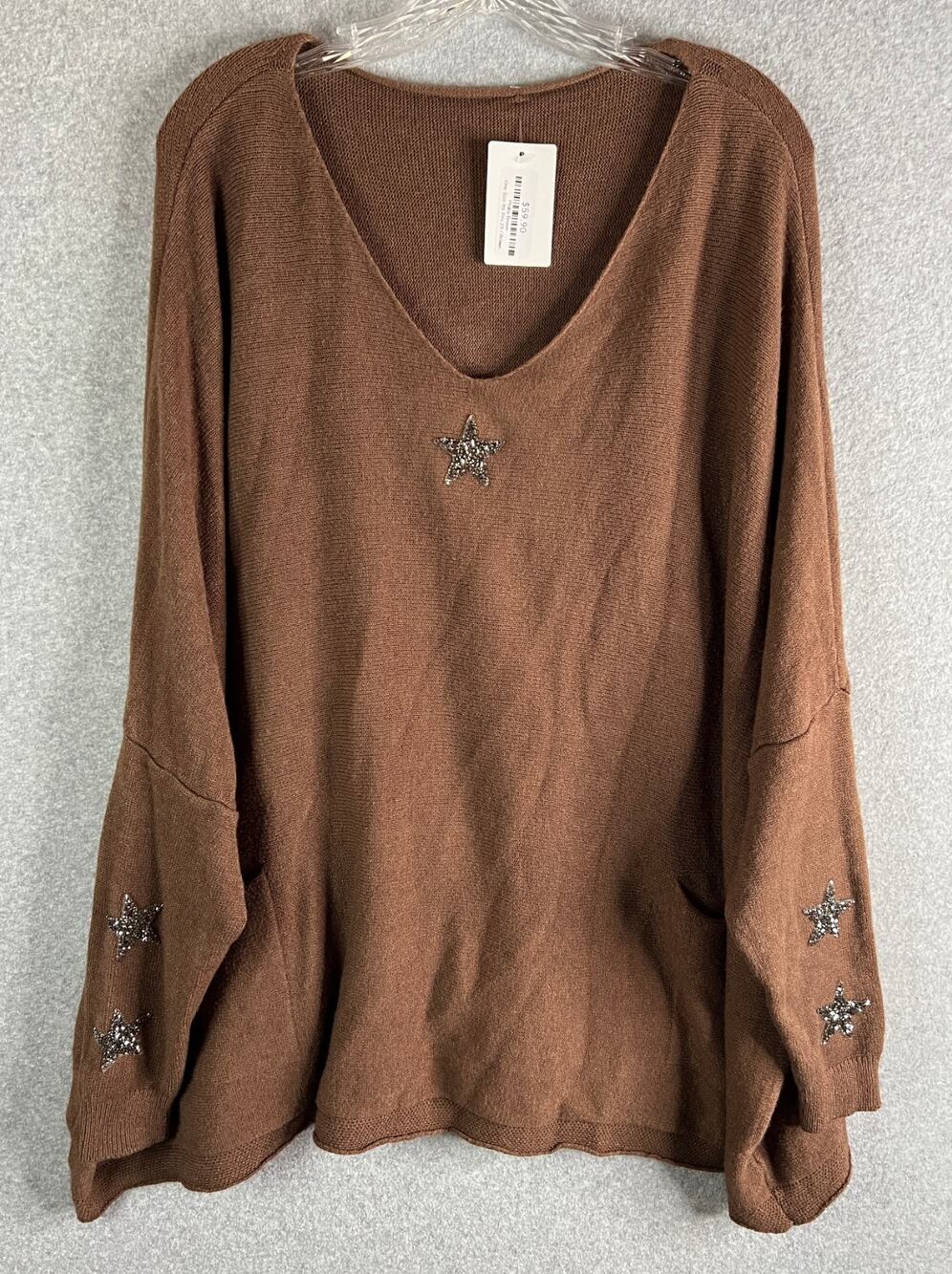 Phyllis Brown Made in Italy Star Sweater Womens XL Brown Viscose Blend Oversized